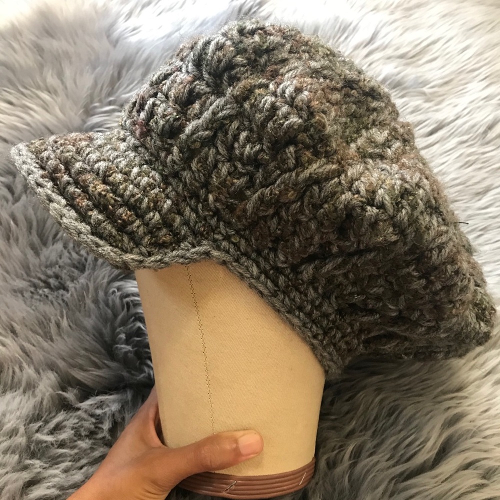 70s vintage grey blue and olive knitted hat